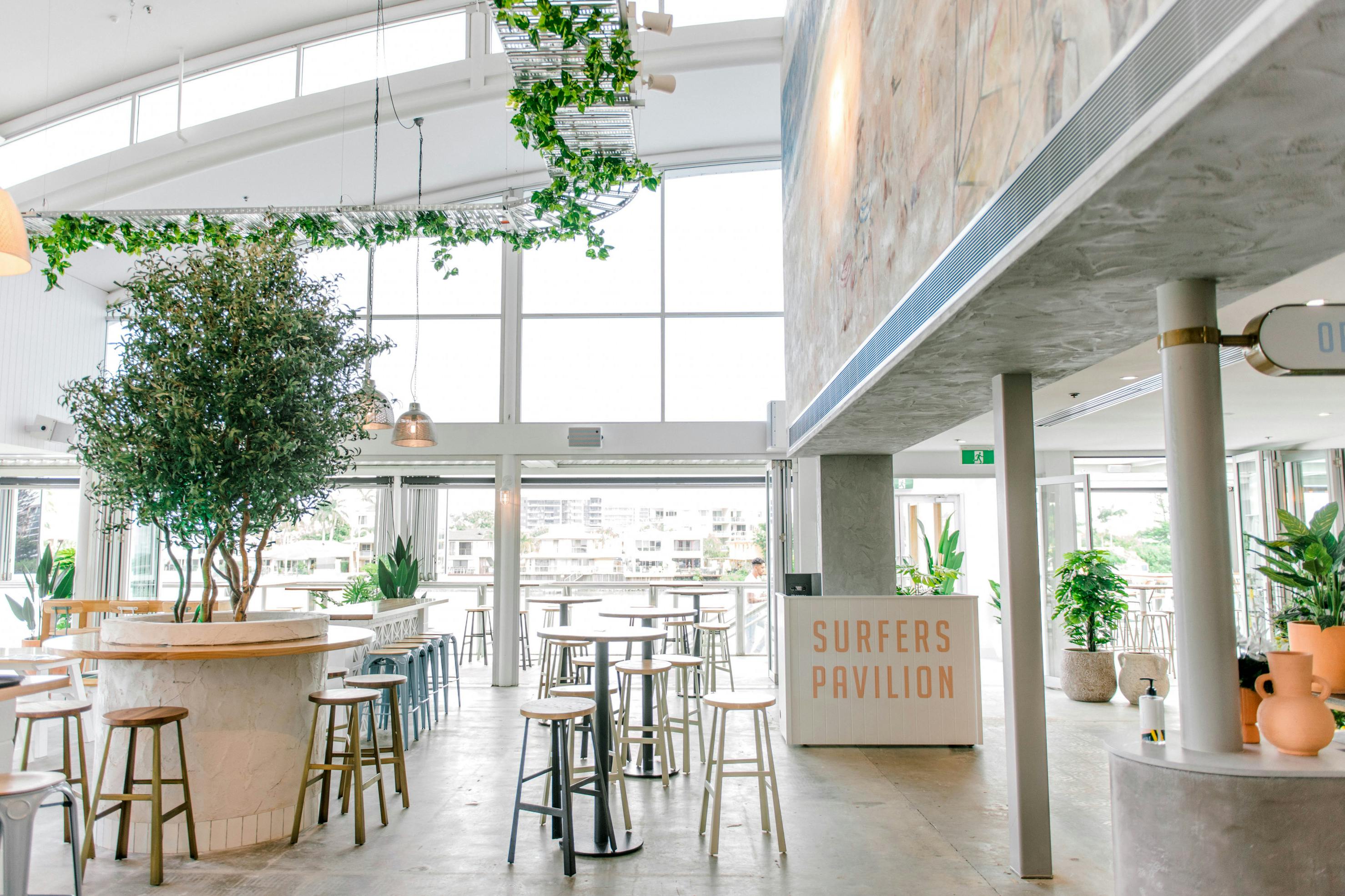 the bright interior of a waterfront venue
